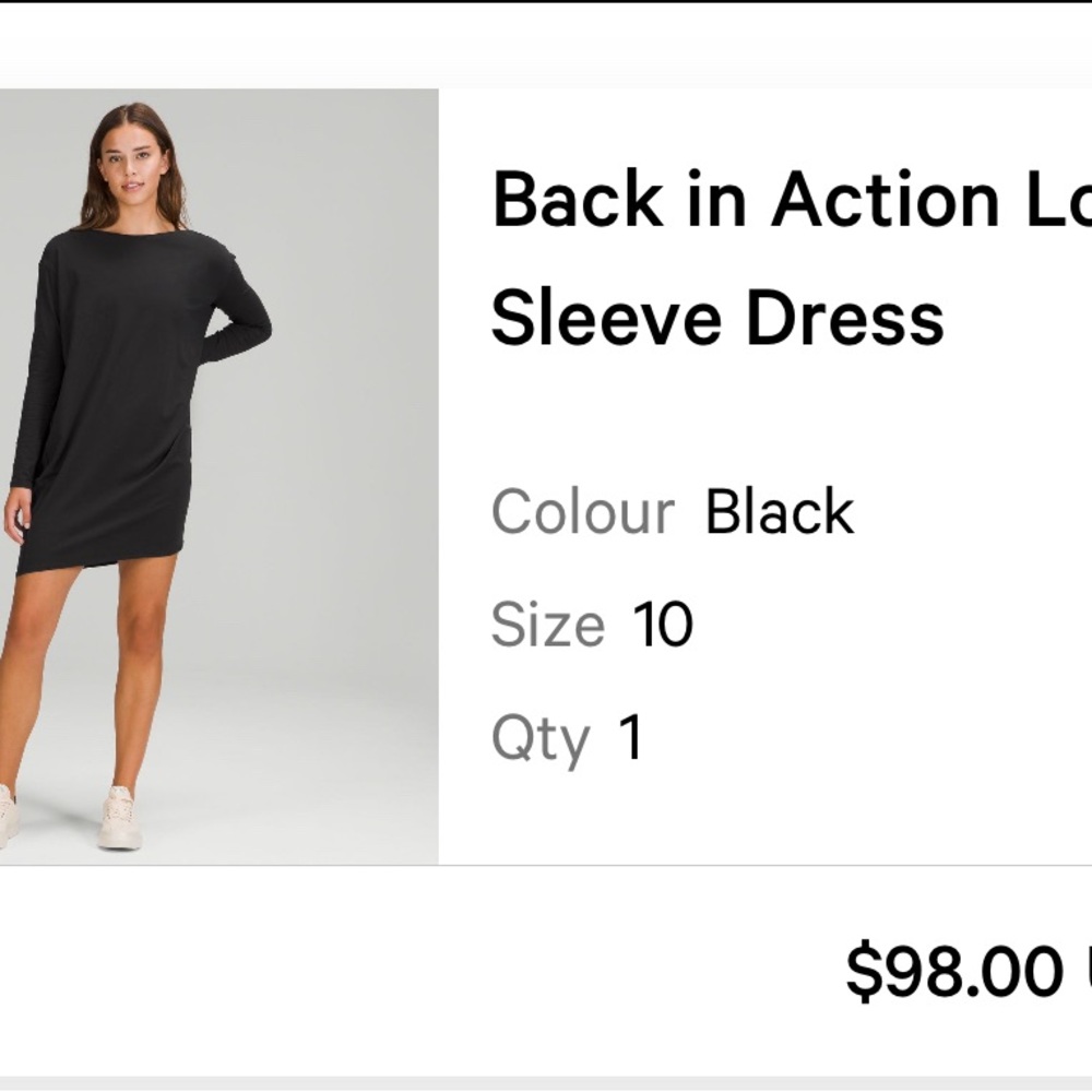 Lululemon Back In Action LS Black Dress sz 10